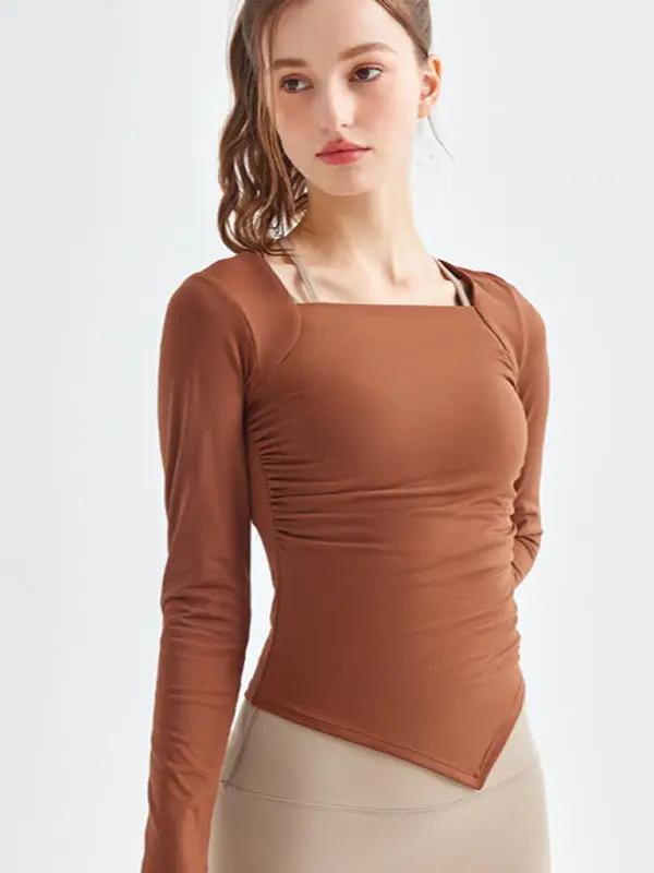 Levoire | Nouvelle col carrée couture irrégulière sport manches longues séchage rapide course-fitness-yoga-vêtements