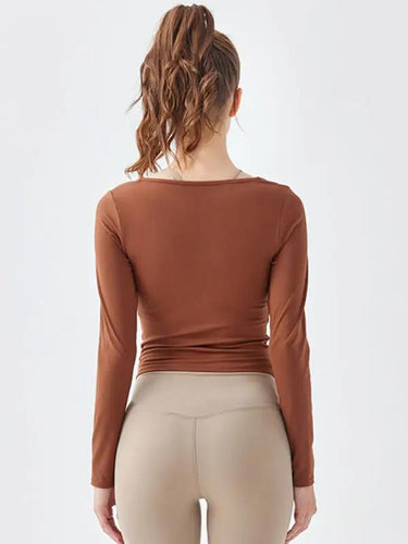 Levoire | Nouvelle col carrée couture irrégulière sport manches longues séchage rapide course-fitness-yoga-vêtements