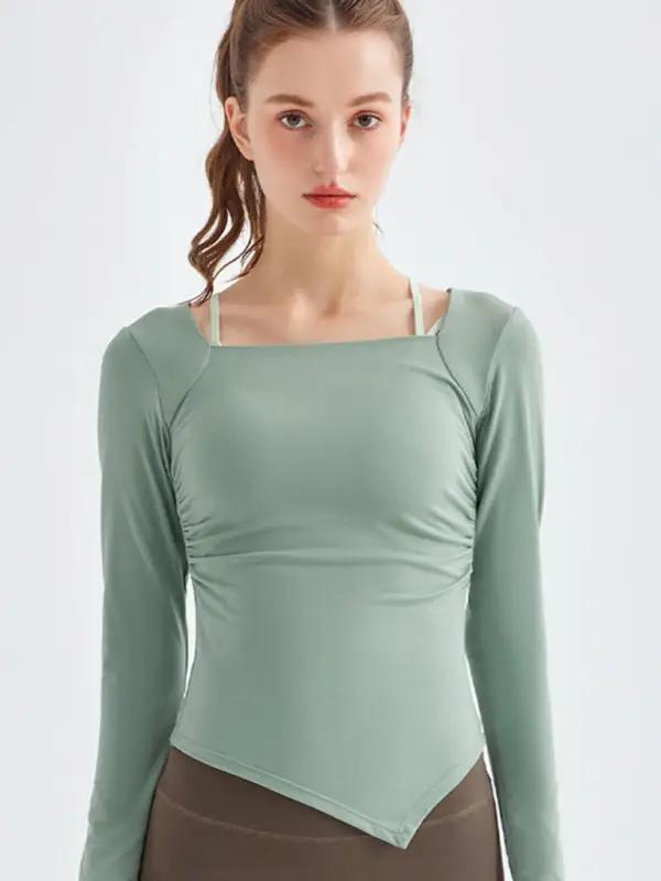 Levoire | Nouvelle col carrée couture irrégulière sport manches longues séchage rapide course-fitness-yoga-vêtements