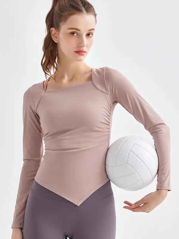 Levoire | Nouvelle col carrée couture irrégulière sport manches longues séchage rapide course-fitness-yoga-vêtements Rosa