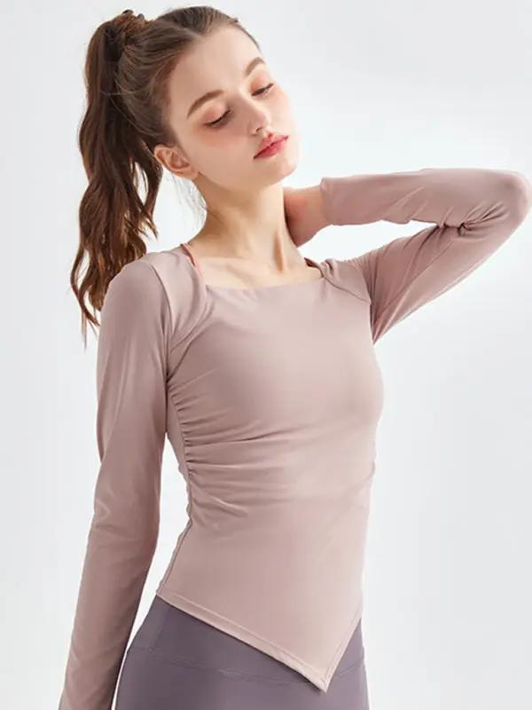 Levoire | Nouvelle col carrée couture irrégulière sport manches longues séchage rapide course-fitness-yoga-vêtements