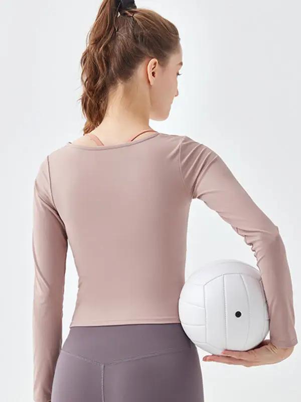 Levoire | Nouvelle col carrée couture irrégulière sport manches longues séchage rapide course-fitness-yoga-vêtements
