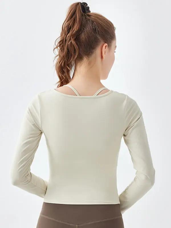 Levoire | Nouvelle col carrée couture irrégulière sport manches longues séchage rapide course-fitness-yoga-vêtements