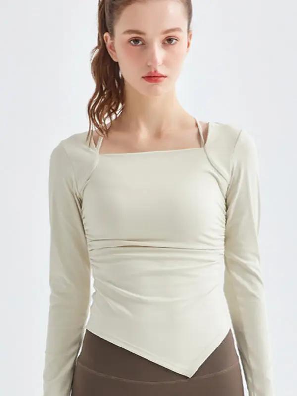 Levoire | Nouvelle col carrée couture irrégulière sport manches longues séchage rapide course-fitness-yoga-vêtements Blanc