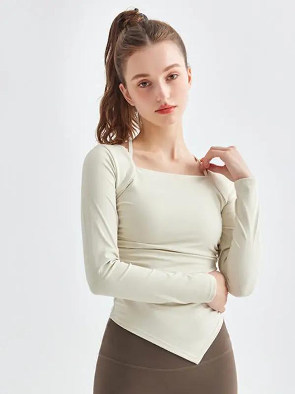 Levoire | Nouvelle col carrée couture irrégulière sport manches longues séchage rapide course-fitness-yoga-vêtements