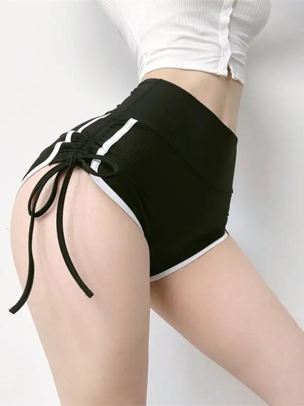 Levoire | Laçage Shorts de Fitness Élevés pour Extérieur Course Yoga Sport Pêche Noir