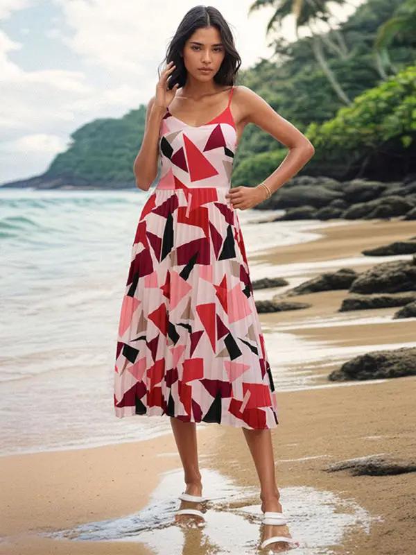 Levoire | Nouvelle Robe Midi A-Ligne à Imprimé Géométrique Femme Sling Vacances
