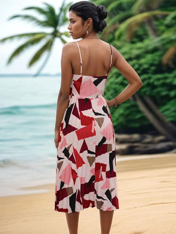Levoire | Nouvelle Robe Midi A-Ligne à Imprimé Géométrique Femme Sling Vacances