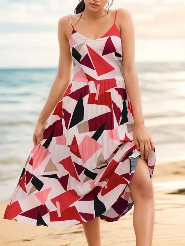 Levoire | Nouvelle Robe Midi A-Ligne à Imprimé Géométrique Femme Sling Vacances