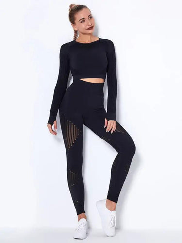 Levoire | Seamless fitted striped long-sleeved pants quick-drying yoga clothing sportswear set