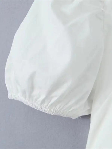 Levoire | Français Rétro Carré Cou Puffed Manches Super Courte Bouton Baug Exposant Chaud Fille Chemise