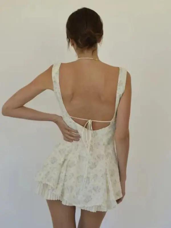 Levoire | Nouveau style confortable, décontracté et sexy petite robe plissée à fleurs avec bretelles