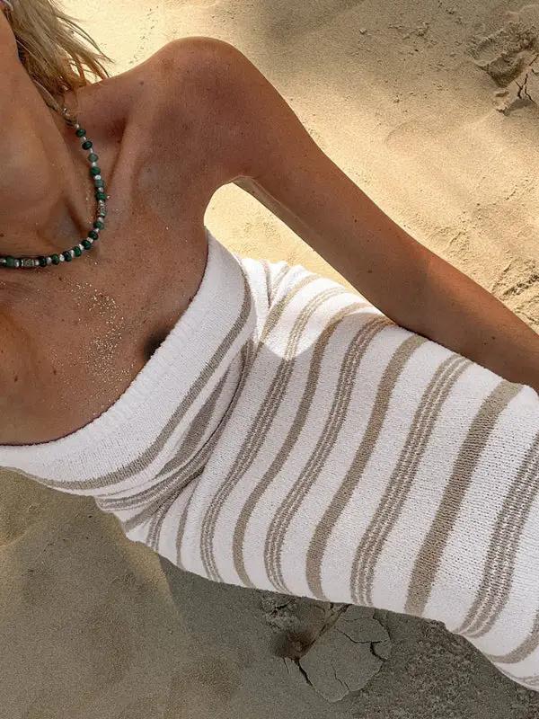 Levoire | Haut tube rayé jupe ajustée de plage bohémienne décontractée jupe hanches ajustée