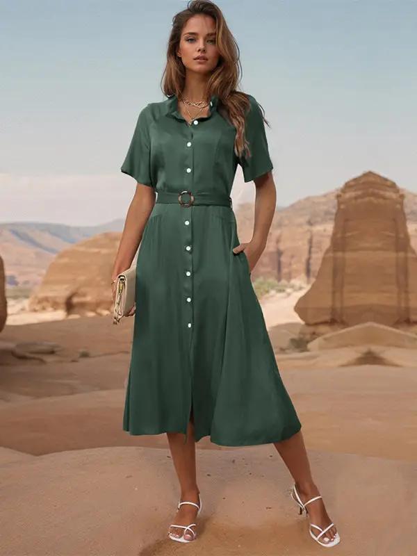 Levoire | Nouveau style revers à un rang robe verte Vert olive