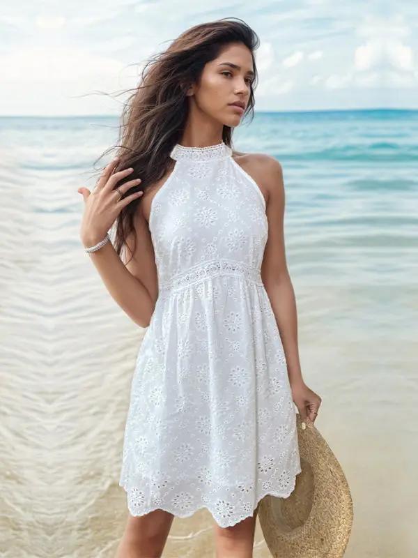 Levoire | Robe décontractée sans manches à dos nu blanche pour femme