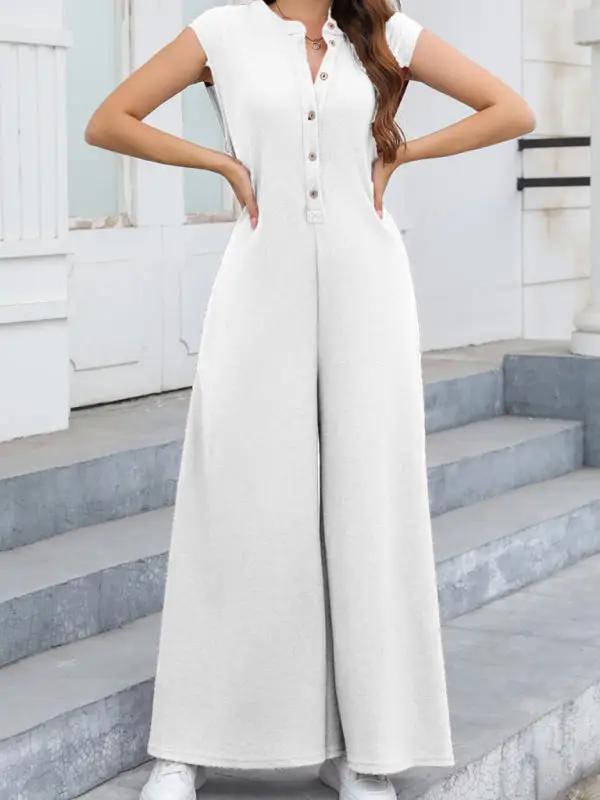 Levoire | Nouveau Décontracté Ample Poches Respirant Pantalons Large Harem Salopette Blanc