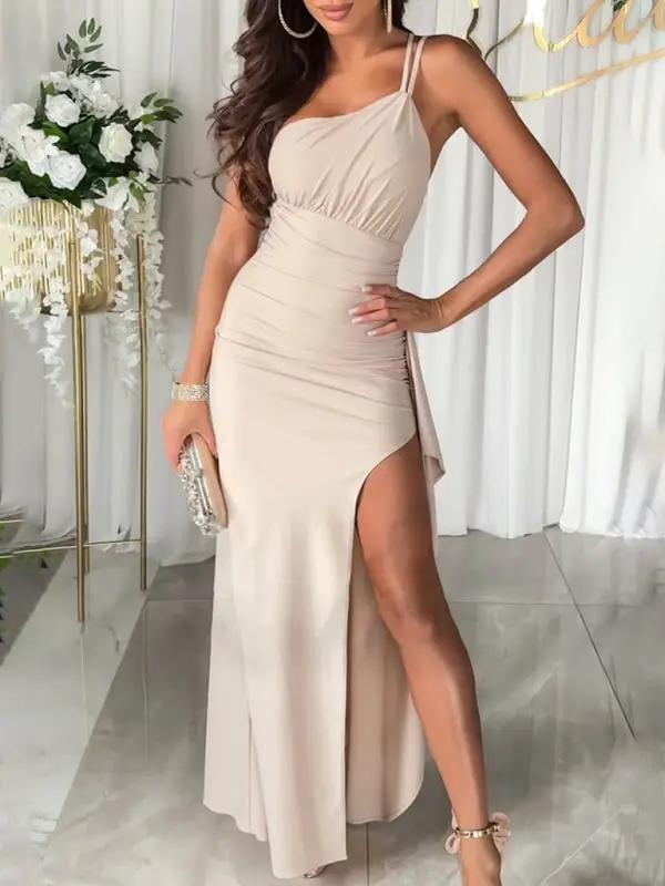 Levoire | Nouvelle robe de fête décontractée avec fentes d'épaule Cracker khaki