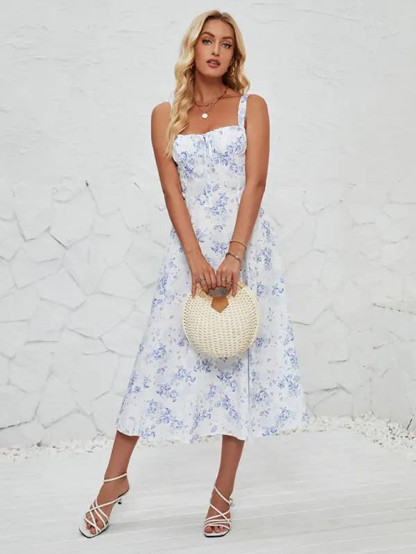 Levoire | Femme Mode Fleur Pastoral Long Robe Sininen