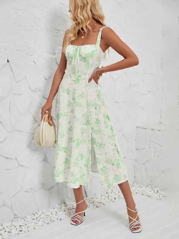Levoire | Femme Mode Fleur Pastoral Long Robe Vert clair