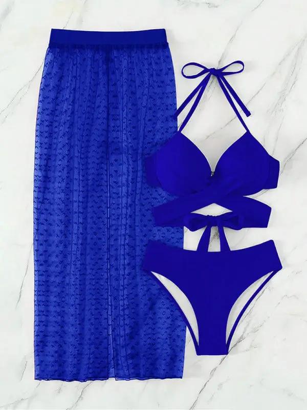 Levoire | Bikini uni sexy en maille jupe trois pièces