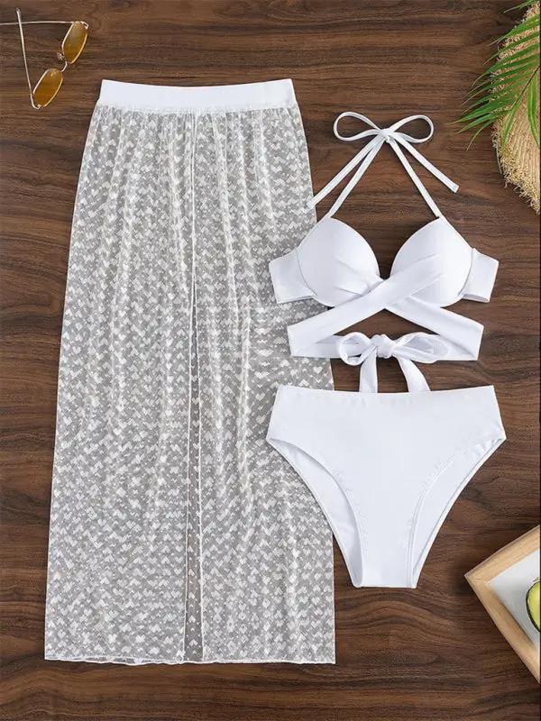 Levoire | Bikini uni sexy en maille jupe trois pièces
