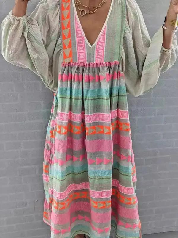 Levoire | Nouveau pull tendance profond V-neck loose manches bouffantes est une robe décontractée colorée
