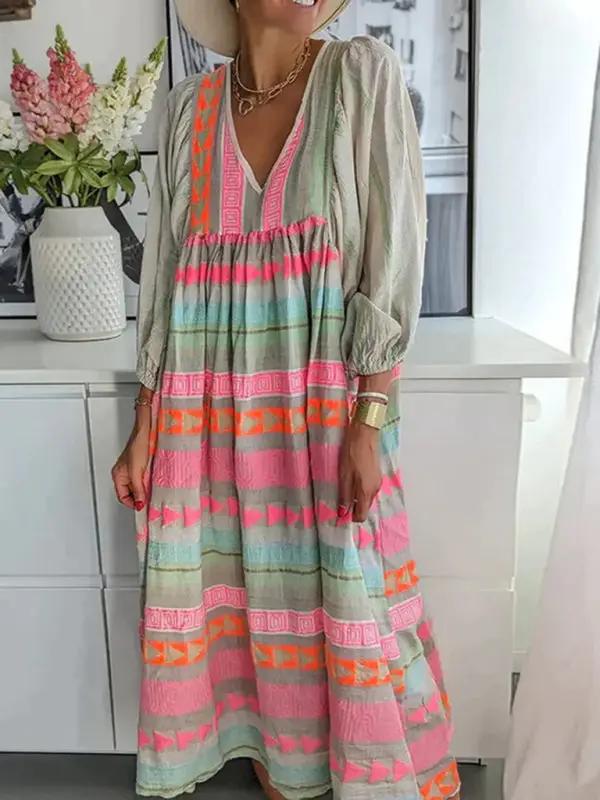 Levoire | Nouveau pull tendance profond V-neck loose manches bouffantes est une robe décontractée colorée