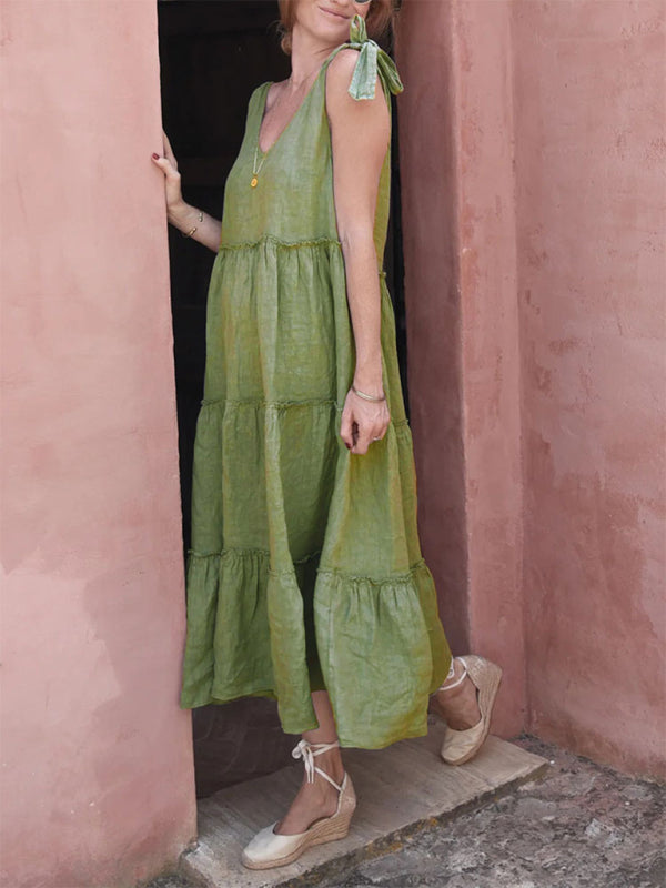 Levoire | Vêtements pour dames sans manches robe en coton et lin unie