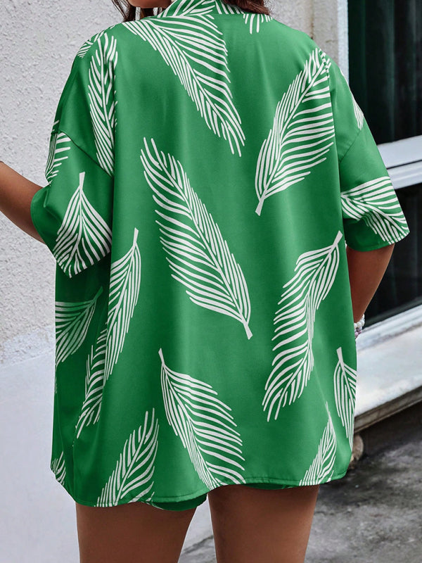 Levoire | Motard-friendly imprimé décontracté style de vacances Cardigan Shorts Ensemble