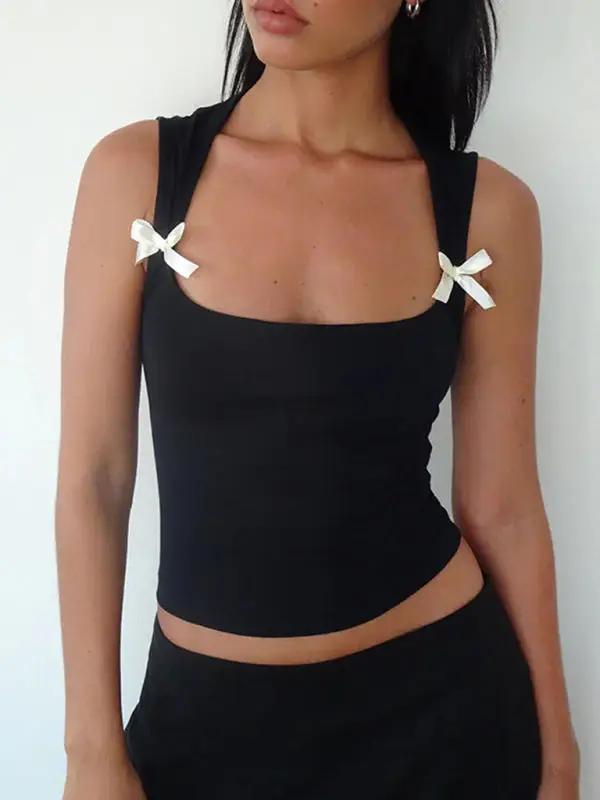 Levoire | Nouveau style simple décontracté gilet polyvalent avec arc décoratif sur le dessus Noir