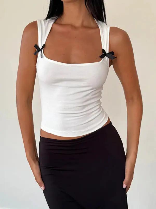 Levoire | Nouveau style simple décontracté gilet polyvalent avec arc décoratif sur le dessus Blanc