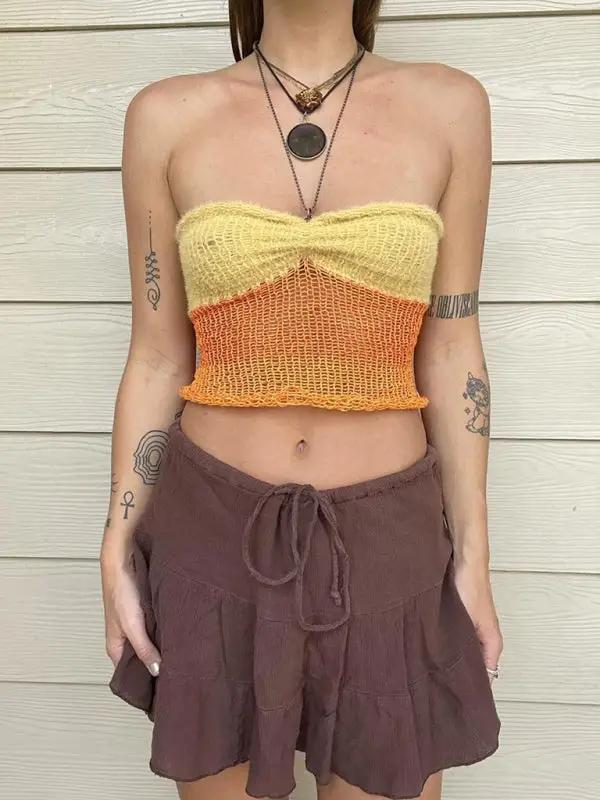 Levoire | Nouveau Gilet en Laine Porte-Pantalons Patchwork Veste de Plage Orange