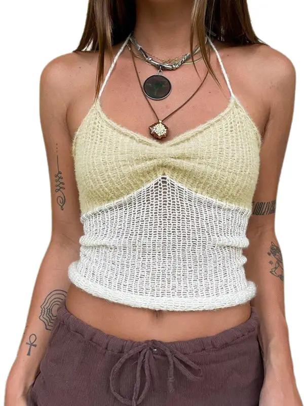 Levoire | Nouveau Gilet en Laine Porte-Pantalons Patchwork Veste de Plage Blanc