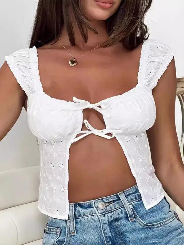 Levoire | Nouveau Haut Ajusté Sexy à Liaison Pointue pour Femmes Blanc