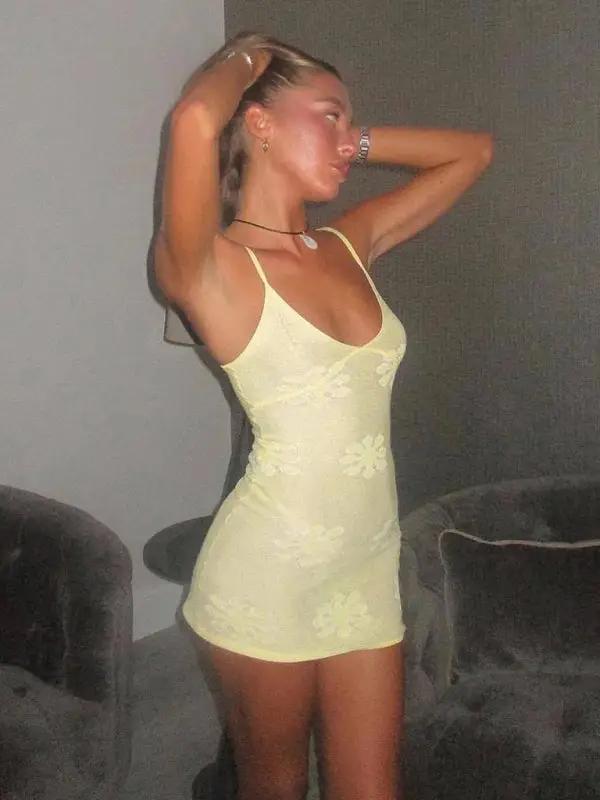 Levoire | Femmes sexy hottie jupe courte tricotée slim fit étreignant les hanches transparente halter neck robe