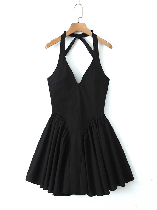 Levoire | Dame nouvelle chaude fille décontractée sexy V-neck Halterneck Splicing Slim robe Noir