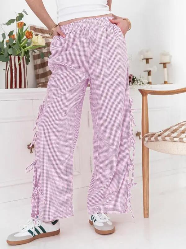 Levoire | Mode dames pantalons carotte avec motif à carreaux et bretelles Rosa
