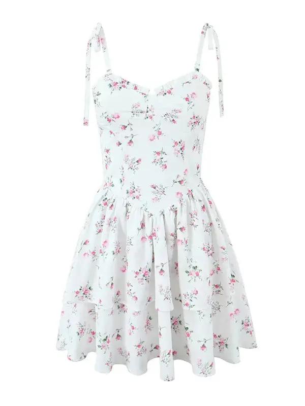 Levoire | Robe à lacets imprimée à pointes avec des bandeaux de taille superposés