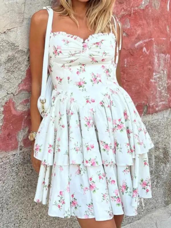 Levoire | Robe à lacets imprimée à pointes avec des bandeaux de taille superposés Blanc