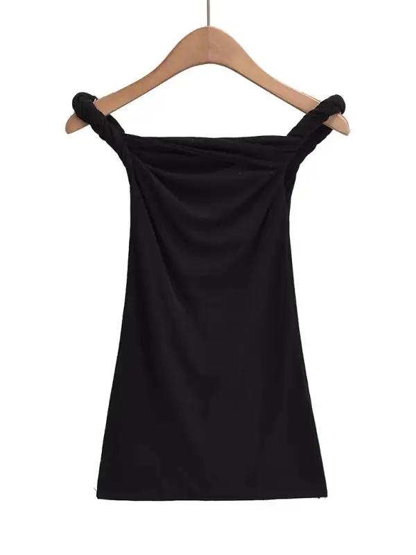 Levoire | Nouveau design crâne col en ligne sexy fille mince T-shirt unicolore Noir
