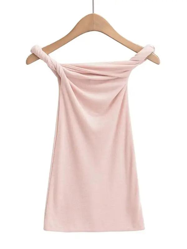 Levoire | Nouveau design crâne col en ligne sexy fille mince T-shirt unicolore Rose pastel