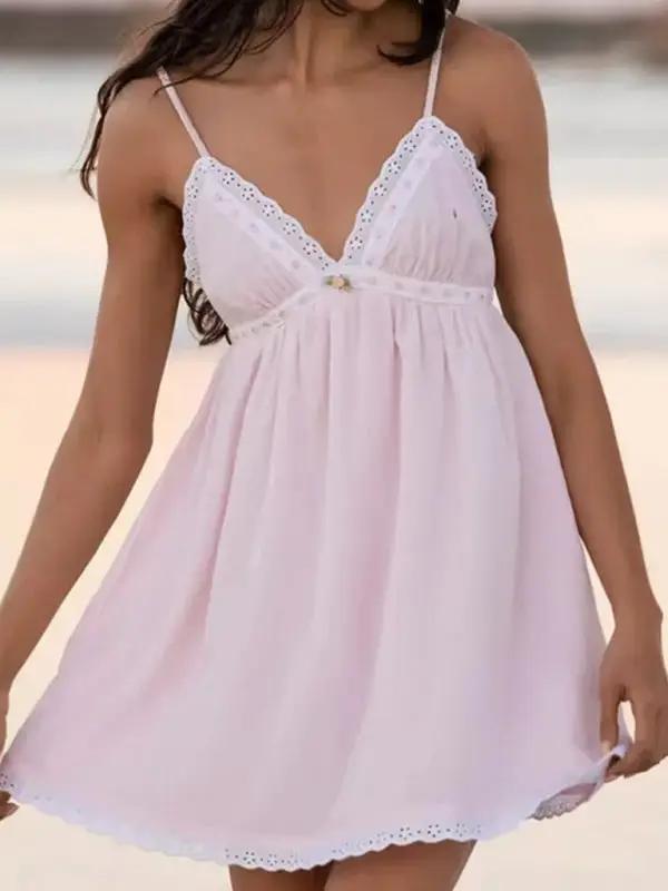 Levoire | Nouvelle robe courte sexy mignonne et propre à bretelles en V Rosa