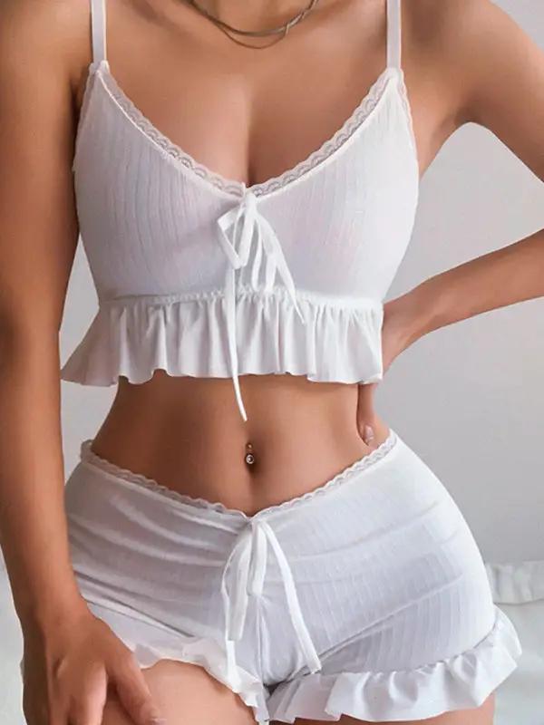 Levoire | Nouveau sexy et intéressant soutien-gorge uni à volant pointu Blanc