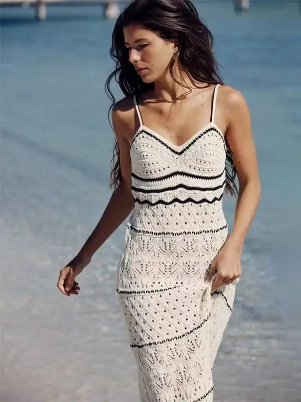 Levoire | Nouvelle robe longue à bretelles en tricot sexy Blanc