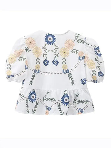 Levoire | Femmes motif floral irrégulier décolleté en V à manches courtes top noué avec des liens