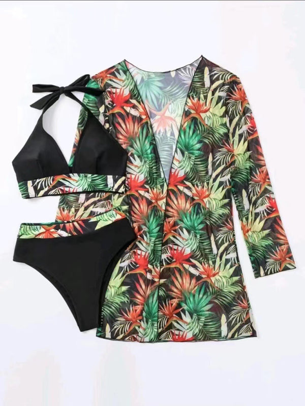 Levoire | Nouveau bikini sexy push-up décolleté en mesh imprimé trois pièces