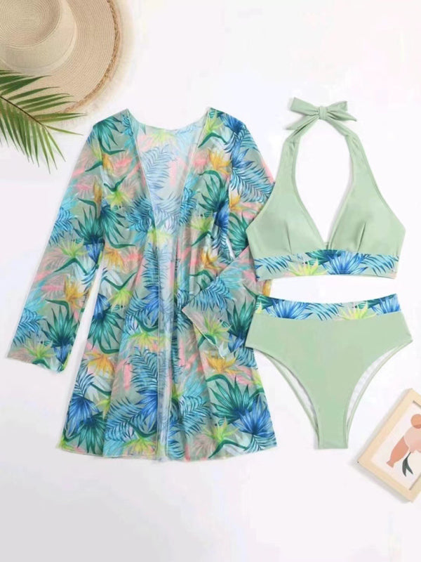 Levoire | Nouveau bikini sexy push-up décolleté en mesh imprimé trois pièces