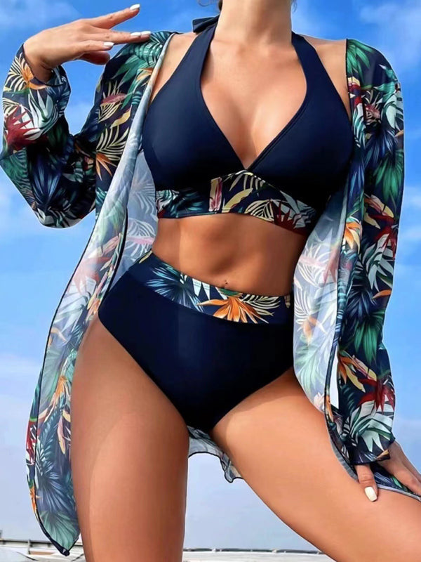 Levoire | Nouveau bikini sexy push-up décolleté en mesh imprimé trois pièces Couleur Champlain