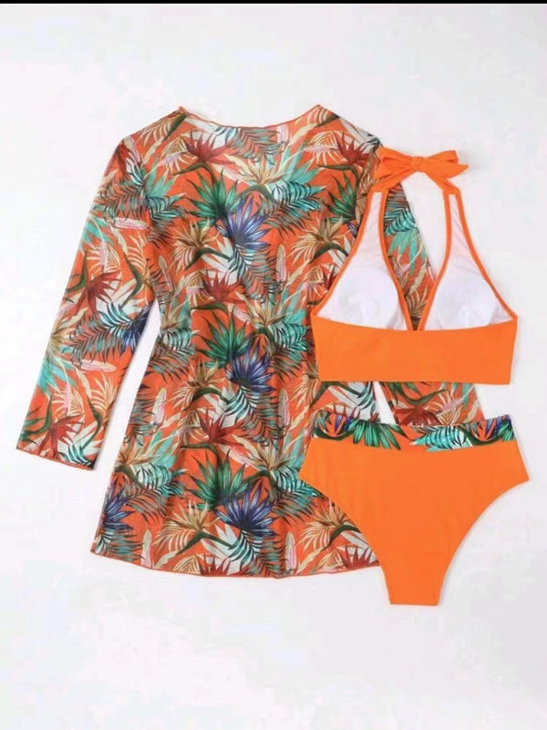 Levoire | Nouveau bikini sexy push-up décolleté en mesh imprimé trois pièces