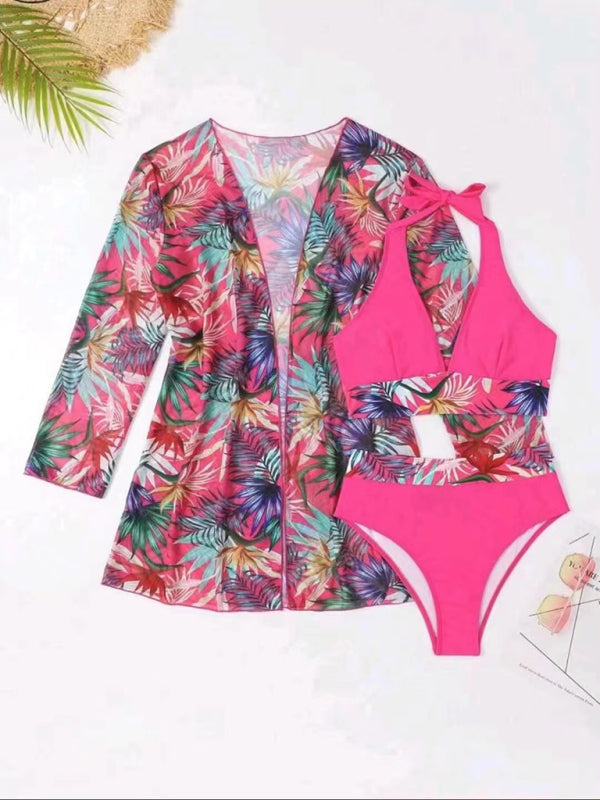 Levoire | Nouveau bikini sexy push-up décolleté en mesh imprimé trois pièces